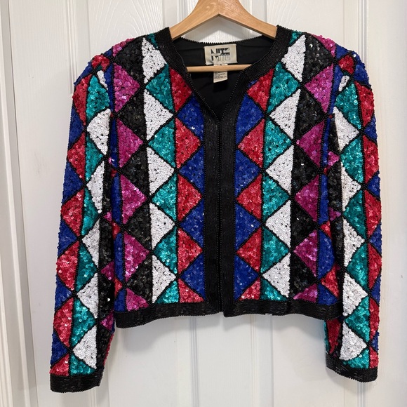 Niteline Jackets & Blazers - Amazing Vintage Condition Nite Line Silk Harlequin Diamond Sequin Beaded Jacket